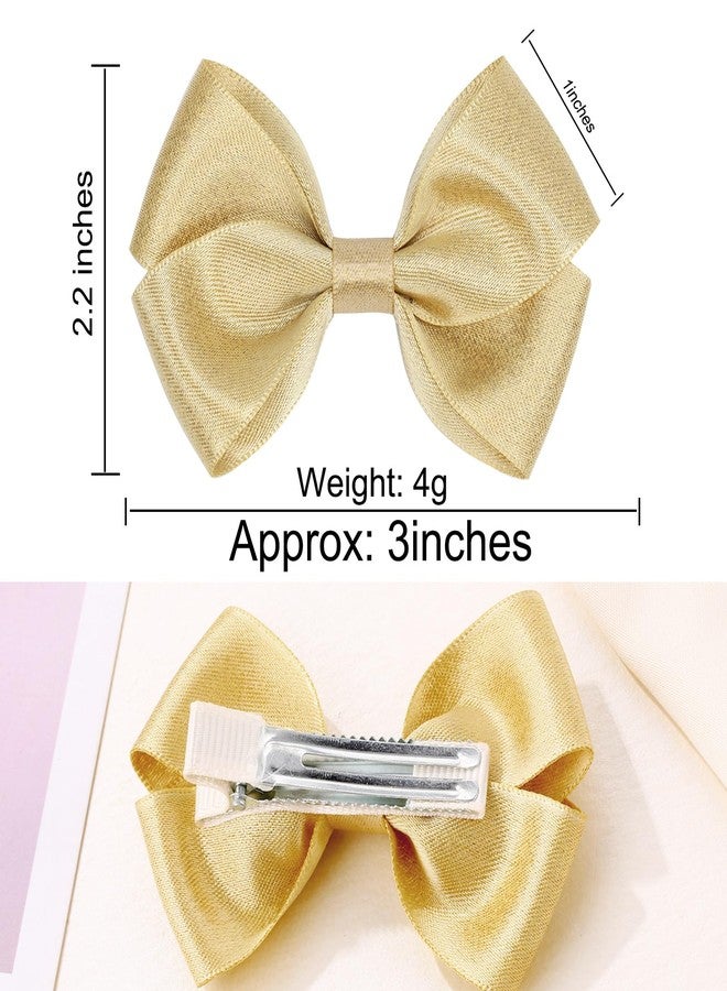 ZOLYCO Tiny 3 Inch Glitter Hair Bows Clips - Lined Boutique Alligator Hairpin for Baby Girls, Toddlers, and Little Teens - Kids Barrettes Set of 2 Small Stylish (Gold) - Image 4